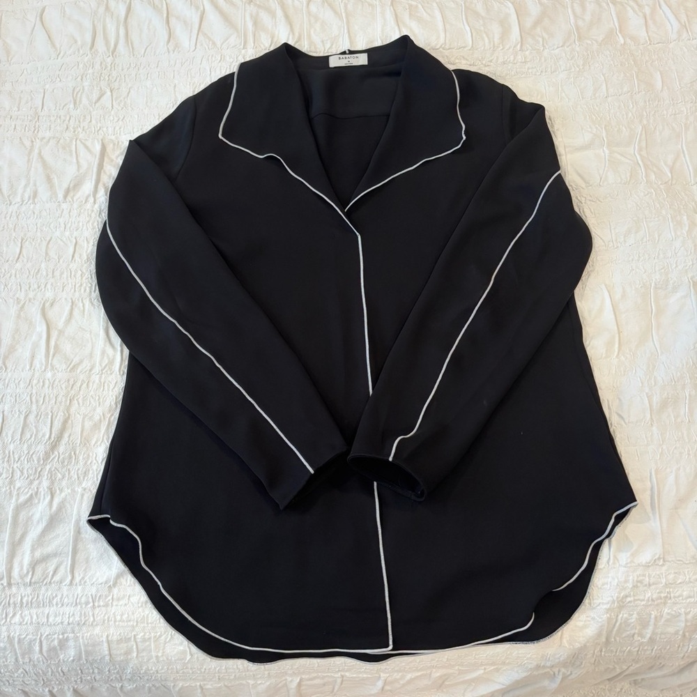 Aritzia Babaton Rena Long Sleeve Blouse, Black with White Piping, Size M - Picture 4 of 9